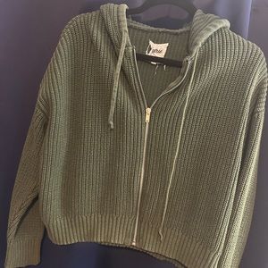 Dark Green Cropped Zipper Aerie Sweater